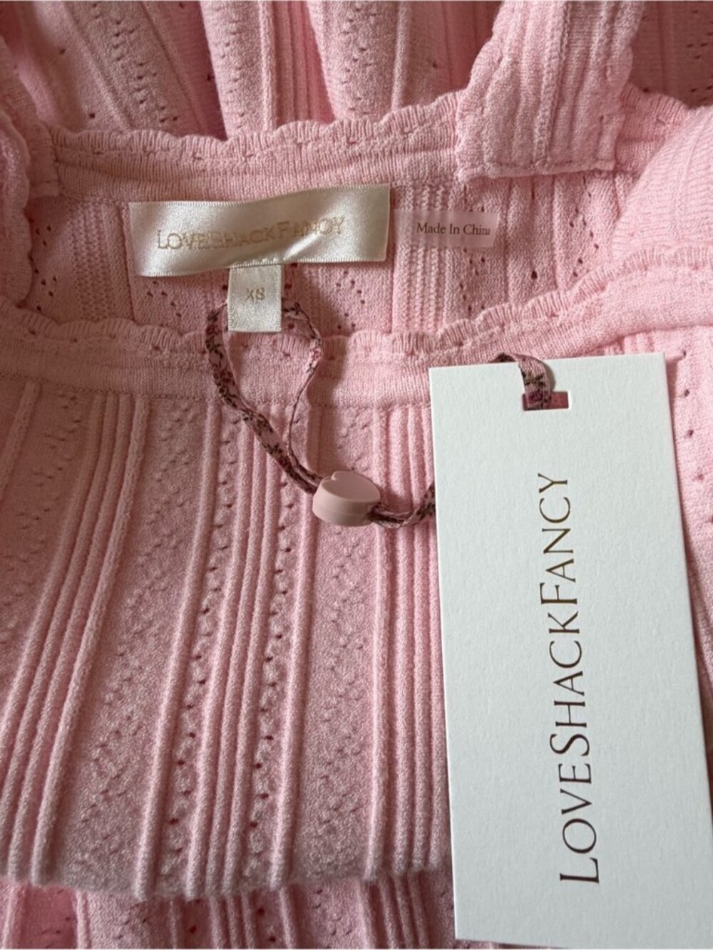 NWT Loveshackfancy Tabatha Stretch Pointelle Mini Dress Peach Sorbet Pink | XS - Picture 16 of 16